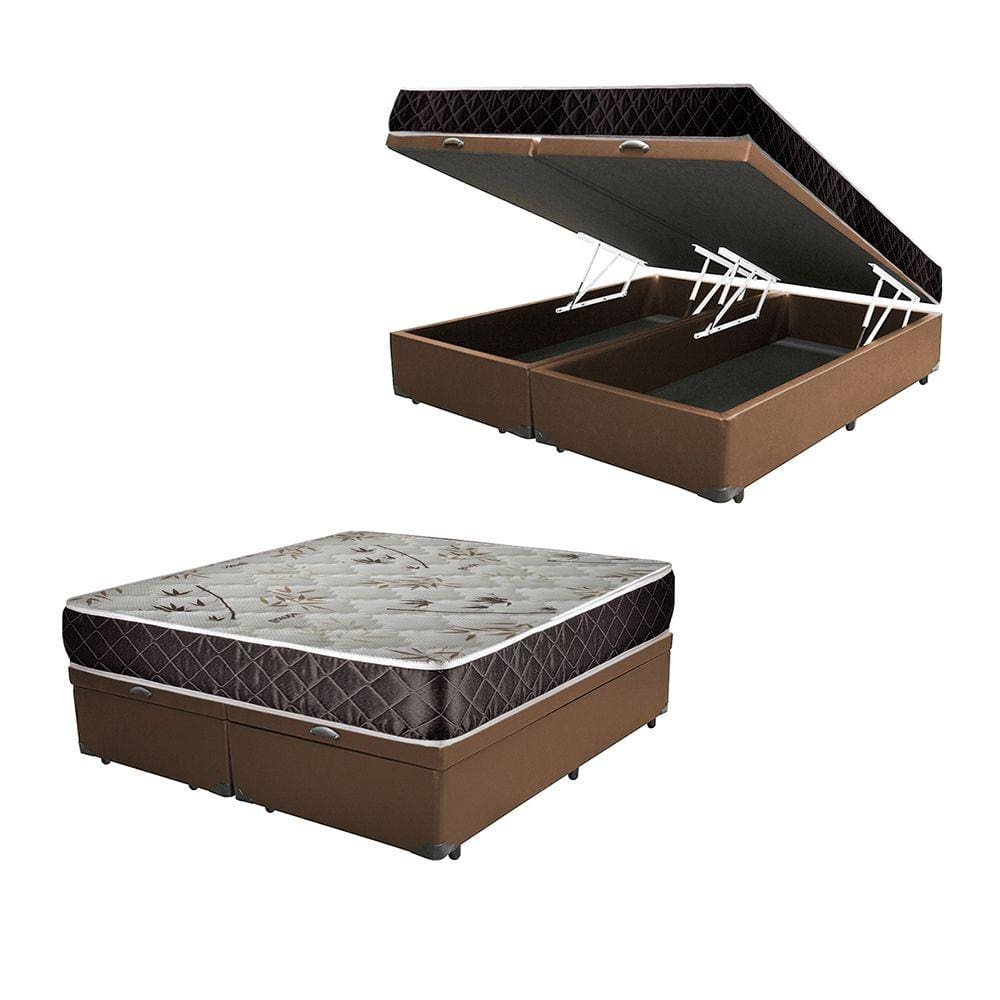 Cama Box Baú Queen Colchão Aylla Espuma D33 Acolchões + Box Sintético 61x158x198