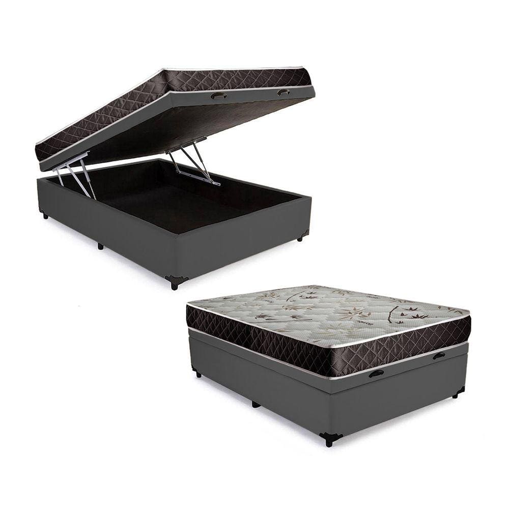 Cama Box Baú Casal Colchão Aylla Espuma D33 Acolchões + Box Sintético 55x138x188