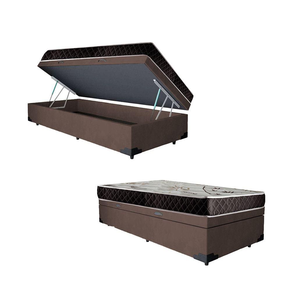 Cama Box Baú Solteiro Colchão Aylla Espuma D33 Acolchões + Box Suede 57x88x188