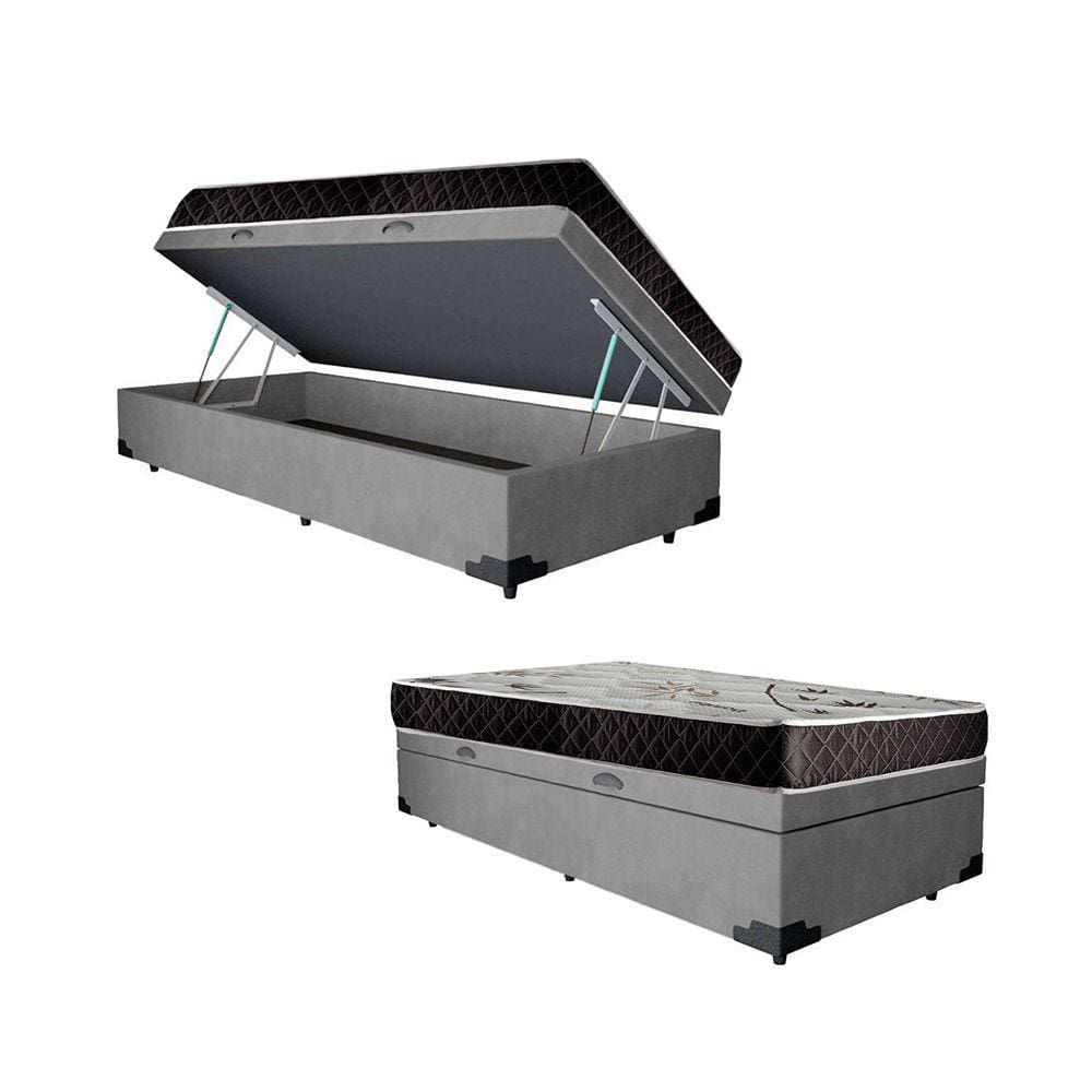 Cama Box Baú Solteiro Colchão Aylla Espuma D33 Acolchões + Box Suede 65x88x188