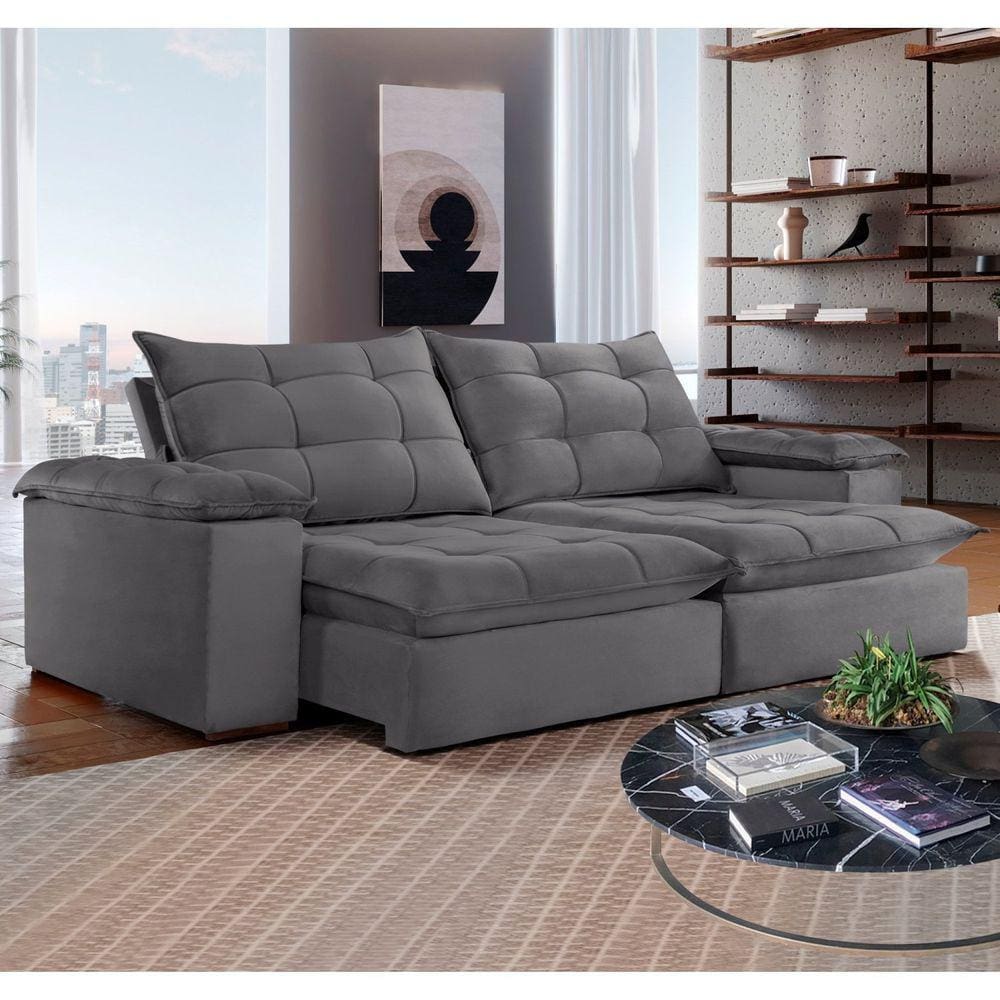 Sofá 4 Lugares Retrátil e Reclinável 250cm Espanha Celflex Cinza