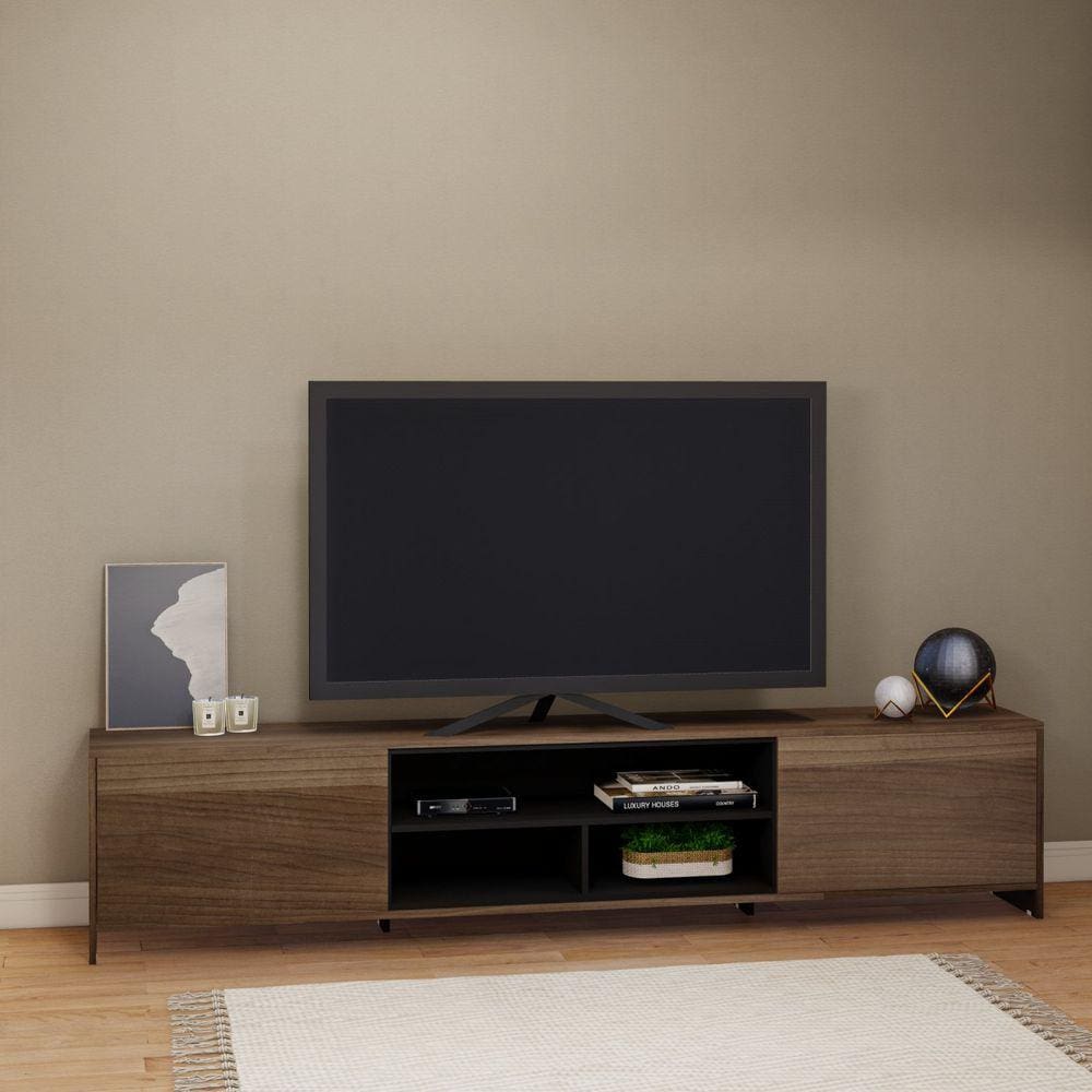 Rack para TV até 65 Polegadas 2 Portas 3 Nichos 220cm Veneza Estilare Madeirado/Preto