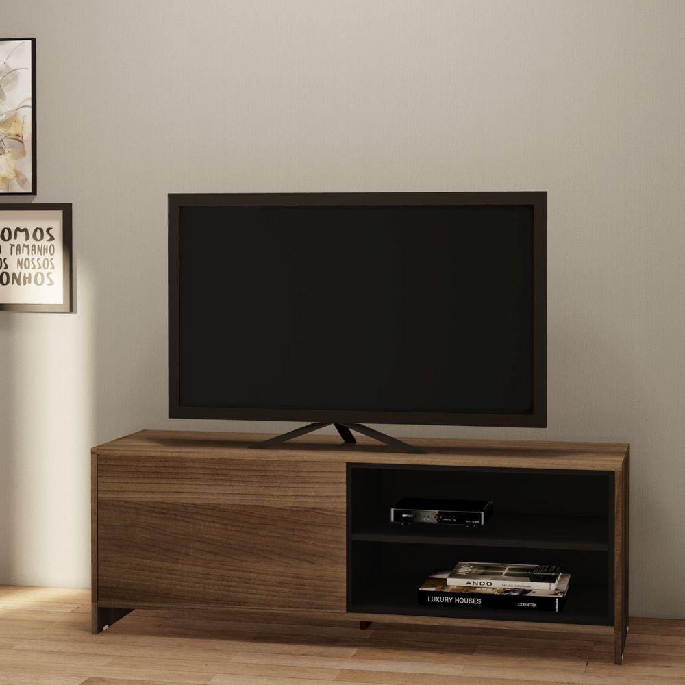 Rack para TV até 65 Polegadas 1 Porta 2 Nichos 130cm Carmelo Estilare Madeirado/Preto