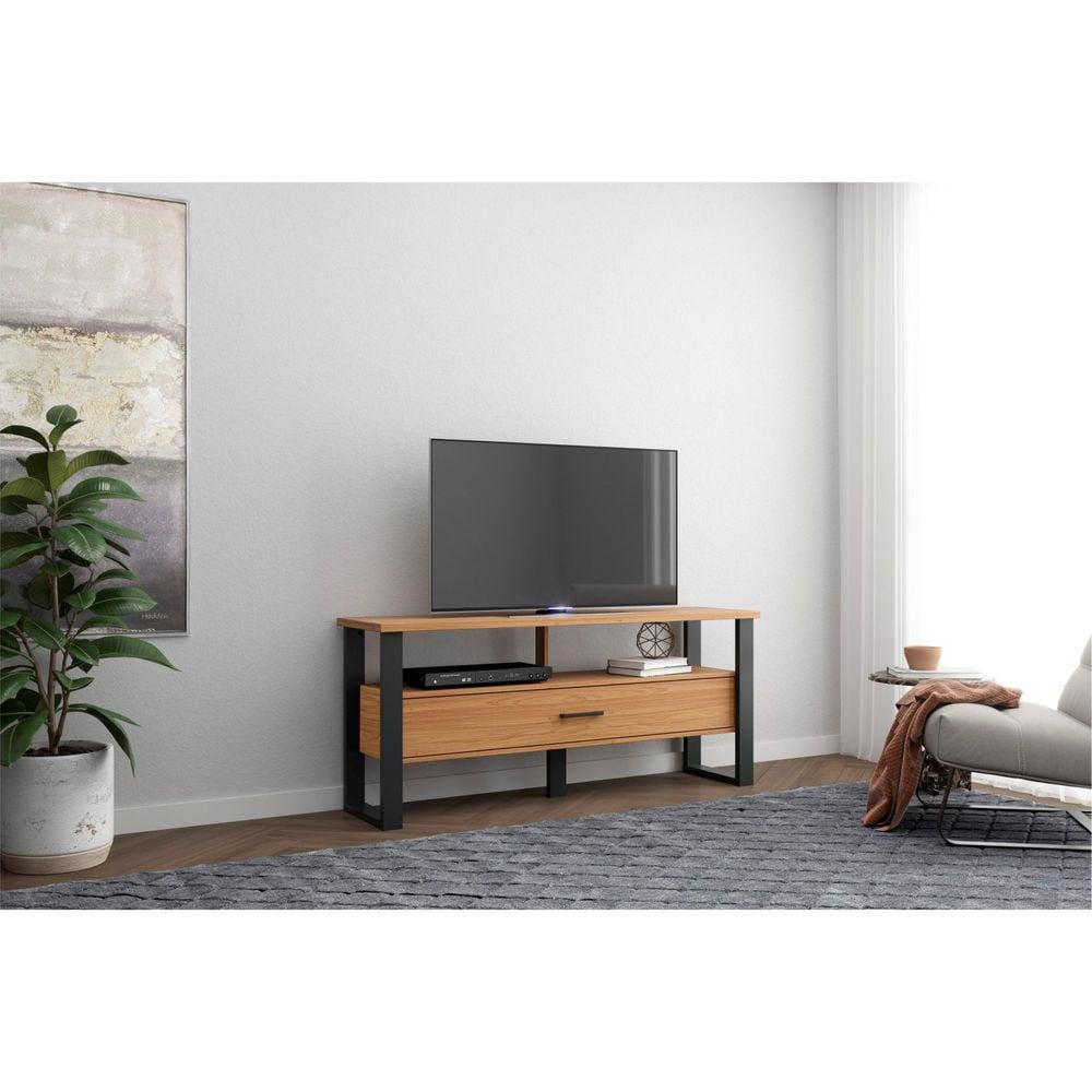 Rack para TV até 32 Polegadas 1 Gaveta 2 Prateleiras 140cm Industrial Pradel Móveis Freijó/Preto
