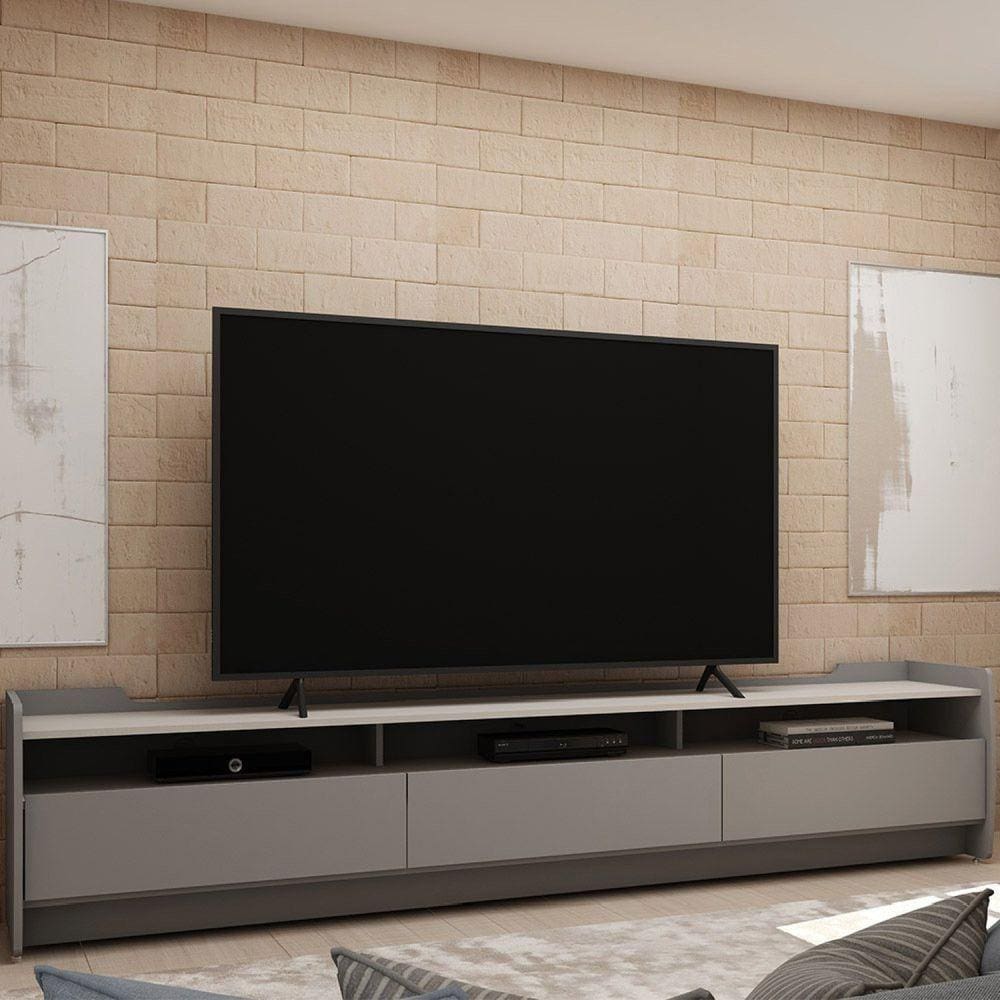 Rack para TV até 70 Polegadas 3 Gavetas 3 Nichos Sublime 220 Gelius Móveis Cinza/Off White