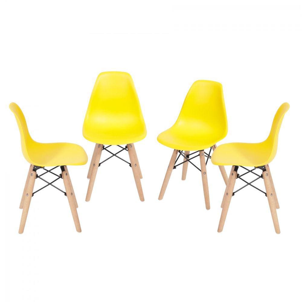 Kit 4 Cadeiras Base Madeira Eames Dkr OR Design Amarelo