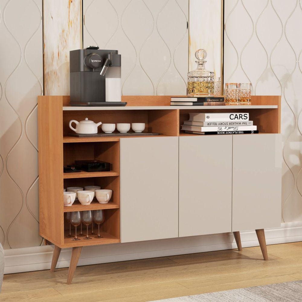 Buffet Aparador 3 Portas 5 Nichos Celta Giga Móveis Nature/Off White