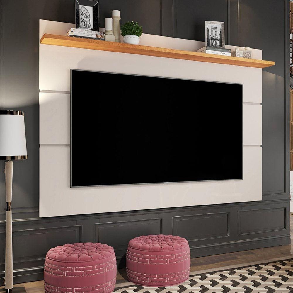Painel Para TV até 50 Polegadas 136cm 1 Prateleira Vivare New Giga Móveis Off White/Nature