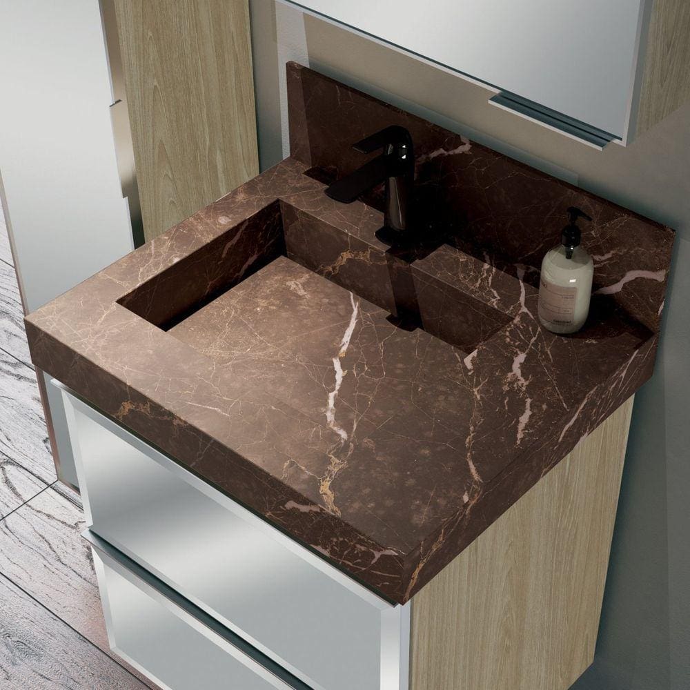 Lavatório em Porcelanato para Banheiro 60cm com Cuba Esculpida Blu Lavatórios Trufa