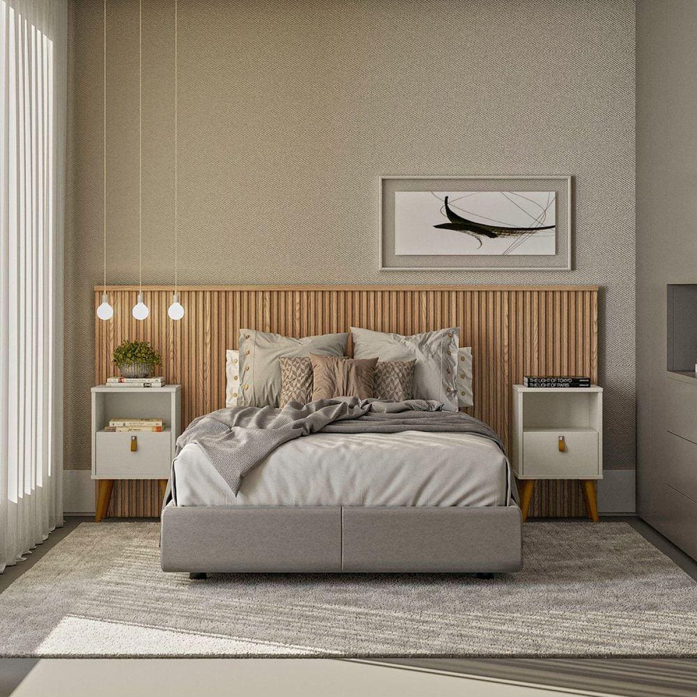 Cabeceira Casal Queen 240cm com Frame Laranjeiras Linea Brasil Carvalho