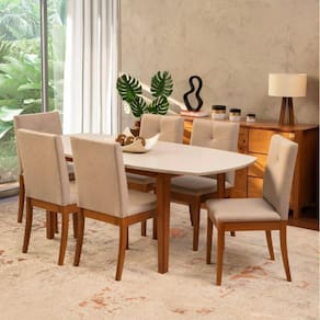 Conjunto Mesa Tiê e 6 Cadeiras Tiê Maxx CabeCasa MadeiraMadeira Bege/Amêndoa