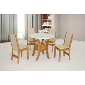 Conjunto Mesa Redonda Ayla Móveis São Carlos Freijo Off White