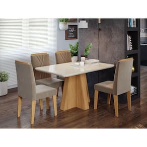 Conjunto para Sala de Jantar Mesa 130cm Maite 4 Cadeiras Nicole Cimol Nature/Off White/Joli