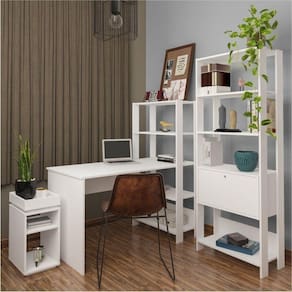 Conjunto Home Office 3 Peças com Escrivaninha, Estante e 1 Mesa Lateral Match Artely Branco