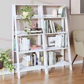 Conjunto de 2 Estantes para Livros Escada Biblioteca 140x61cm 4 Prateleiras Tok Yescasa Branco Neve