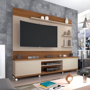 Home Theater Para TV até 70 Polegadas 2 Portas 2 Nichos Cedro Giga Móveis Off White/Freijó