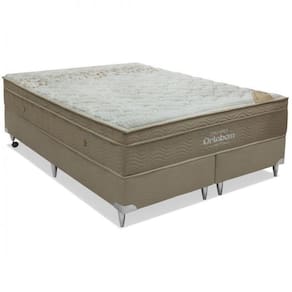 Conjunto Cama Box Colchão Viscomemory Super King 193x203x28cm Ortobom Bege/Branco