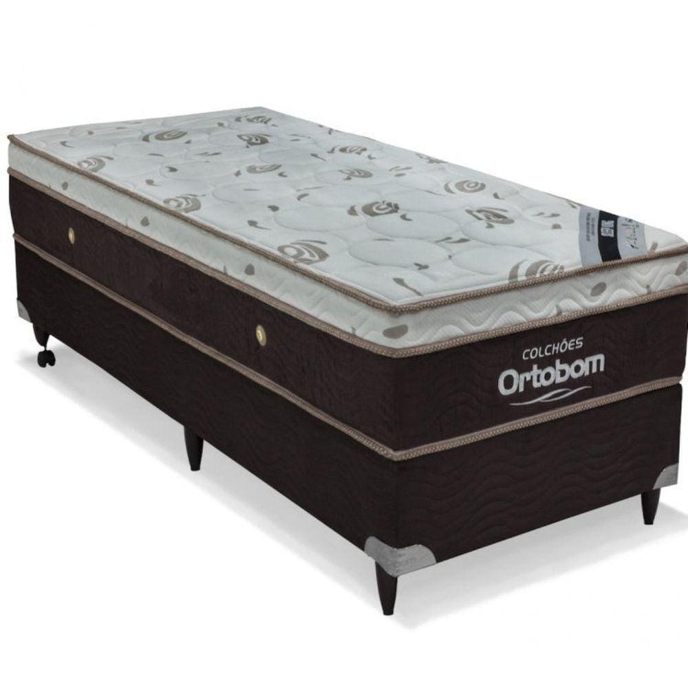 Conjunto Cama Box Colchão Sleep King Solteiro Ortobom Marrom/Branco Gelo