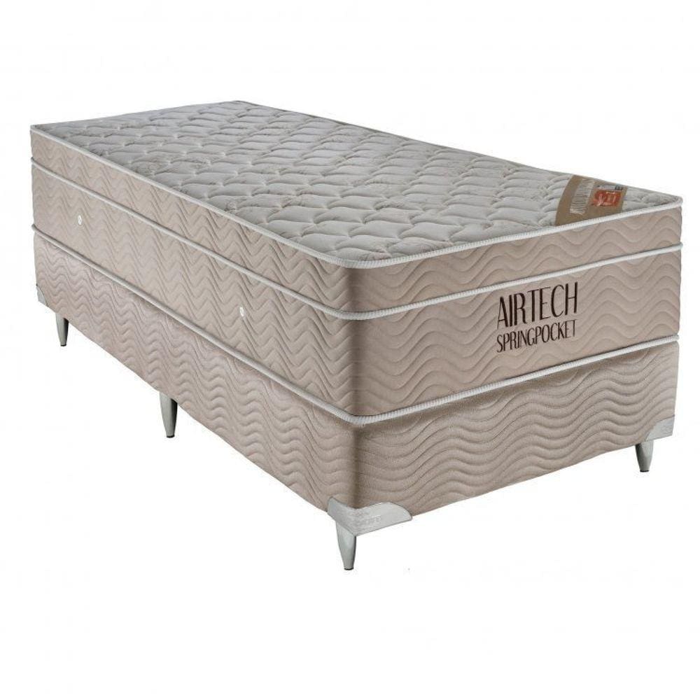 Conjunto Cama Box Colchão Airtech Spring Pocket Solteiro Ortobom Branco/Bege