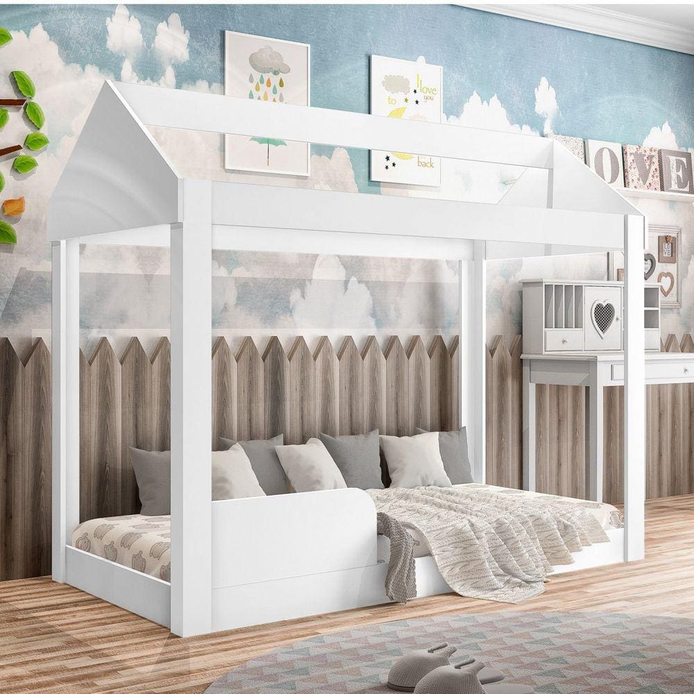 Cama Infantil 160cm Casinha Montessoriana Crystal J&A Móveis Branco