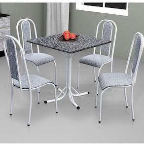 Conjunto de Cozinha Mesa Quadrada Havaí 4 Cadeiras Aço Coelho Branco Matelado/Branco Flame