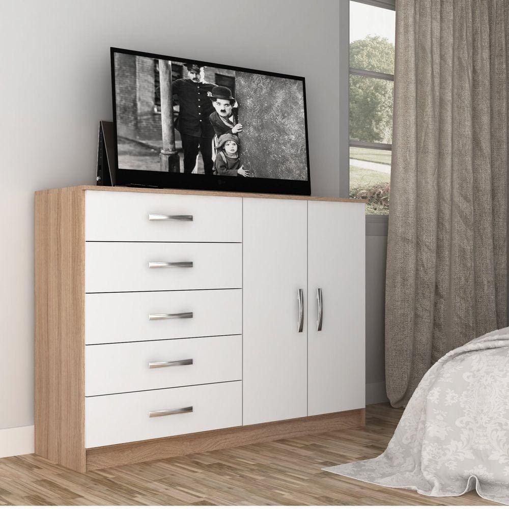 Cômoda 2 Portas 5 Gavetas Evidência Móveis Branco/Demolição