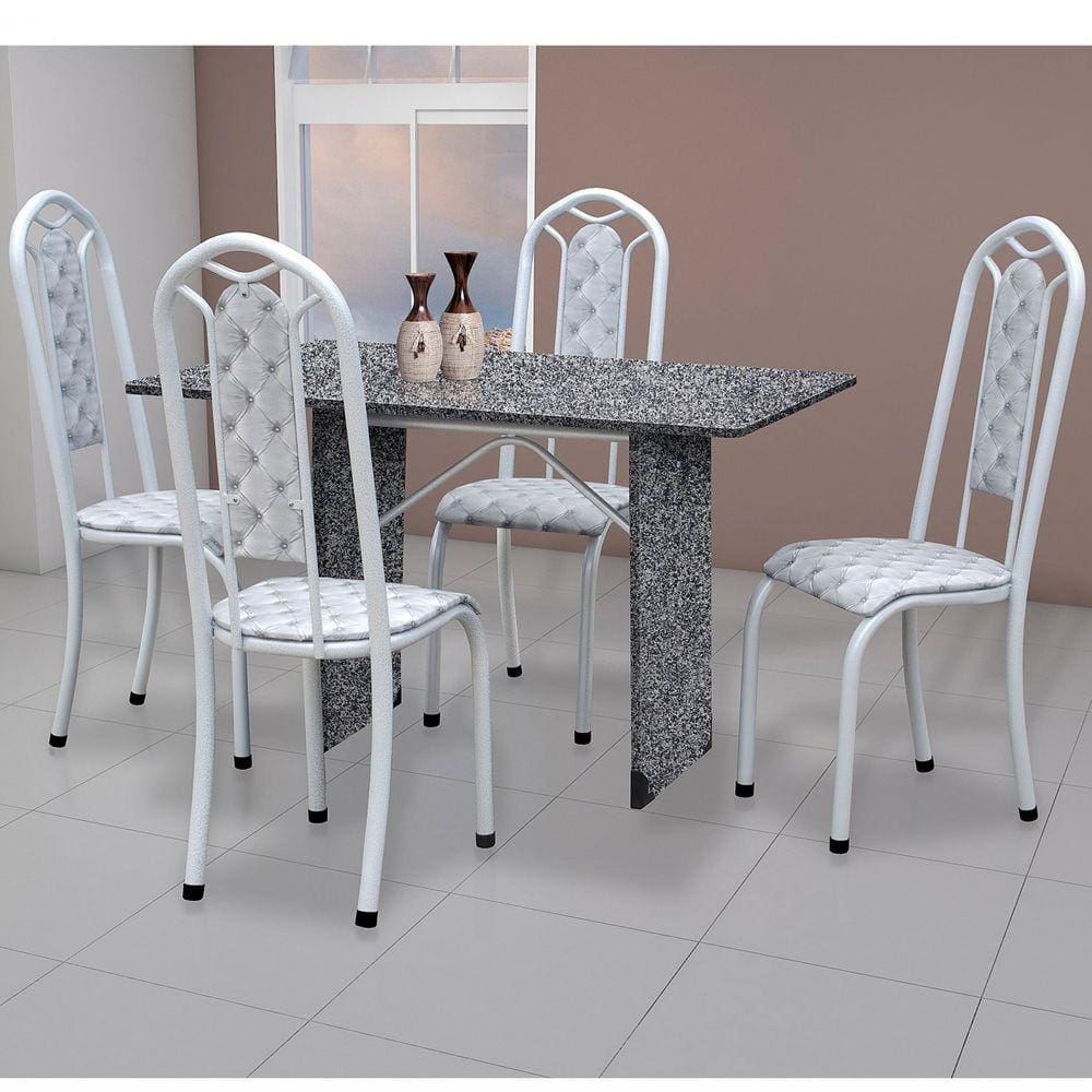 Conjunto de Mesa de Plástico Redonda 70cm e 4 Cadeiras Colonial Branco