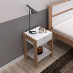 Mesa de Cabeceira 1 Prateleira 1 Gaveta AZ1016 Tecno Mobili Amêndoa/Branco