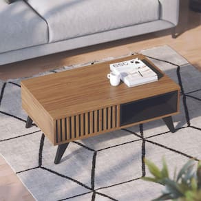 Mesa de Centro Retangular 1 Nicho Jeri Colibri Móveis Noce Milano/Preto Fosco
