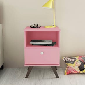 Mesa de Cabeceira 1 Gaveta 1 Nicho RT 3019 Movelbento Rosa
