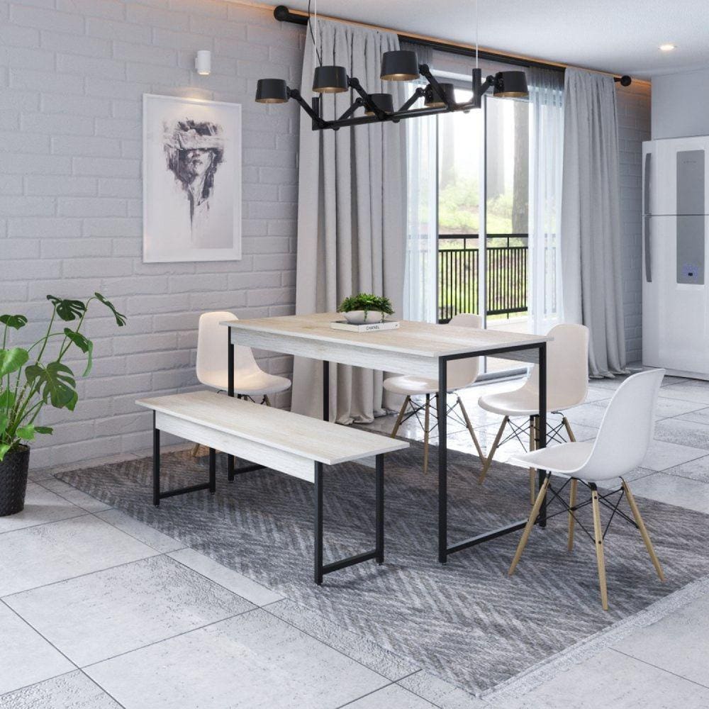 Conjunto Mesa de Jantar com 1 Banco Estilo Industrial Active Yescasa Snow