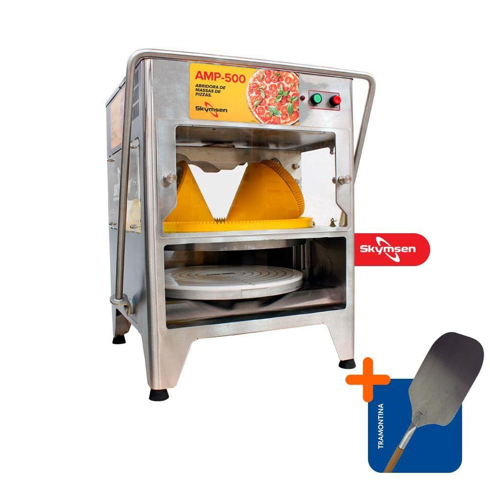 Abridora de Massa de Pizza Profissional Automática Pizzarias Amp-500 220v Skymsen + Pá Para Pizza
