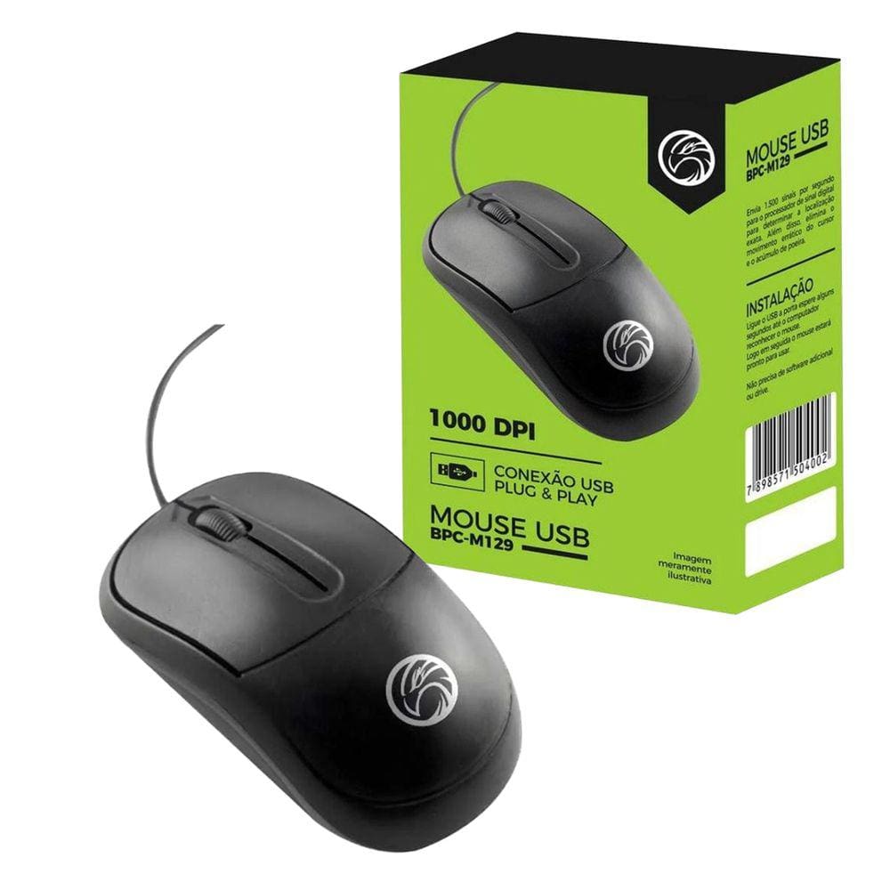Mouse Óptico USB Brazil PC 1000DPI - BPC-M129