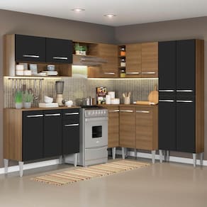 Cozinha Completa de Canto Reto Madesa EmillyIcecom Armário e Balcão 15 Portas 1 Gaveta