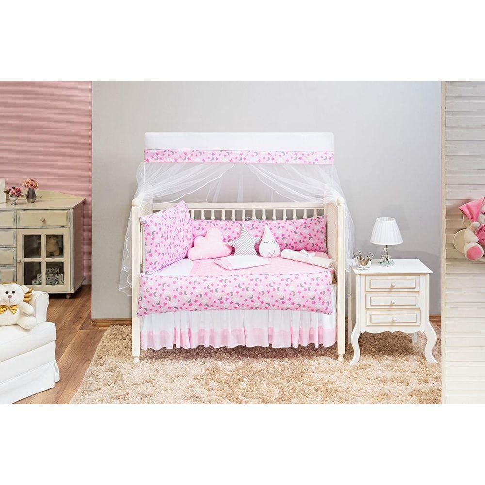 Kit Berço Enxoval Do Bebe Rosa Claro 13 Peças Proteção