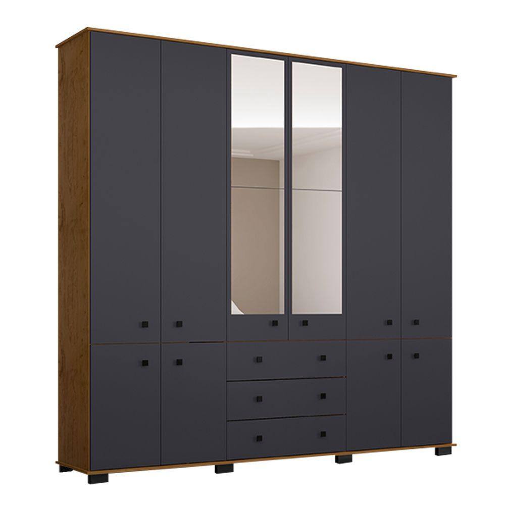 Guarda Roupas Casal Com Espelho 10 Portas 3 Gavetas Luna Araplac Freijó / Carbono