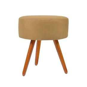 Puff Para Sala Redondo Pés Palito Suede Balaqui Capuccino
