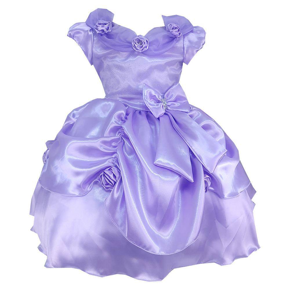 Vestido Infantil Princesa Sofia Lilás C/ Cinto De Pérolas