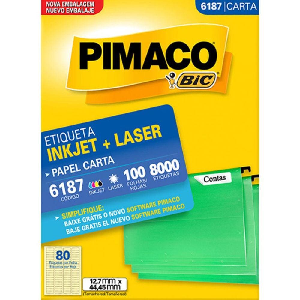 Etiqueta Carta 6187 12,7x44,45mm ink-jet/laser Pimaco 100Fls