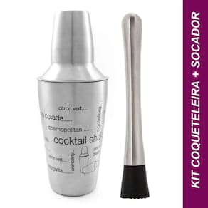 Kit Caipirinha Coqueteleira e Socador Inox 500ml