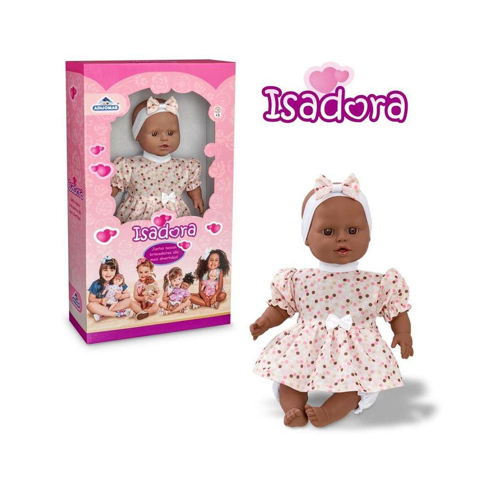 Boneca Isadora Negra Bebê com Tiara Brinquedo Menina