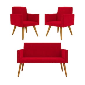 Kit Namoradeira + 2 Poltronas Nina Balaqui Decor Vermelha