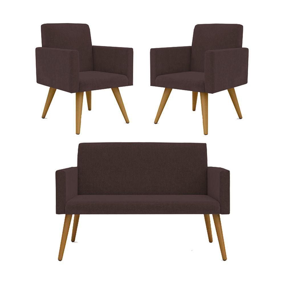 Kit Namoradeira + 2 Poltronas Nina Balaqui Decor Marrom