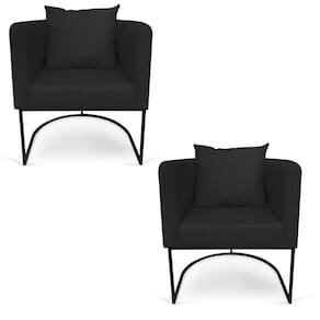 Kit 02 Poltronas Paola Linho Base Metálica Preto Cor Preto