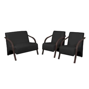 Conjunto Poltronas Vênus Braços Madeira Courino Preto