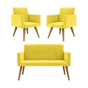 Kit Namoradeira + 2 Poltronas Decorativas Amarelo