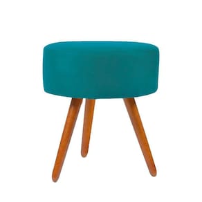 Puff Para Sala Redondo Pé Palito Suede azul Turquesa