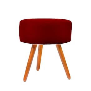 Puff Para Sala Redondo Pé Palito Suede vermelha