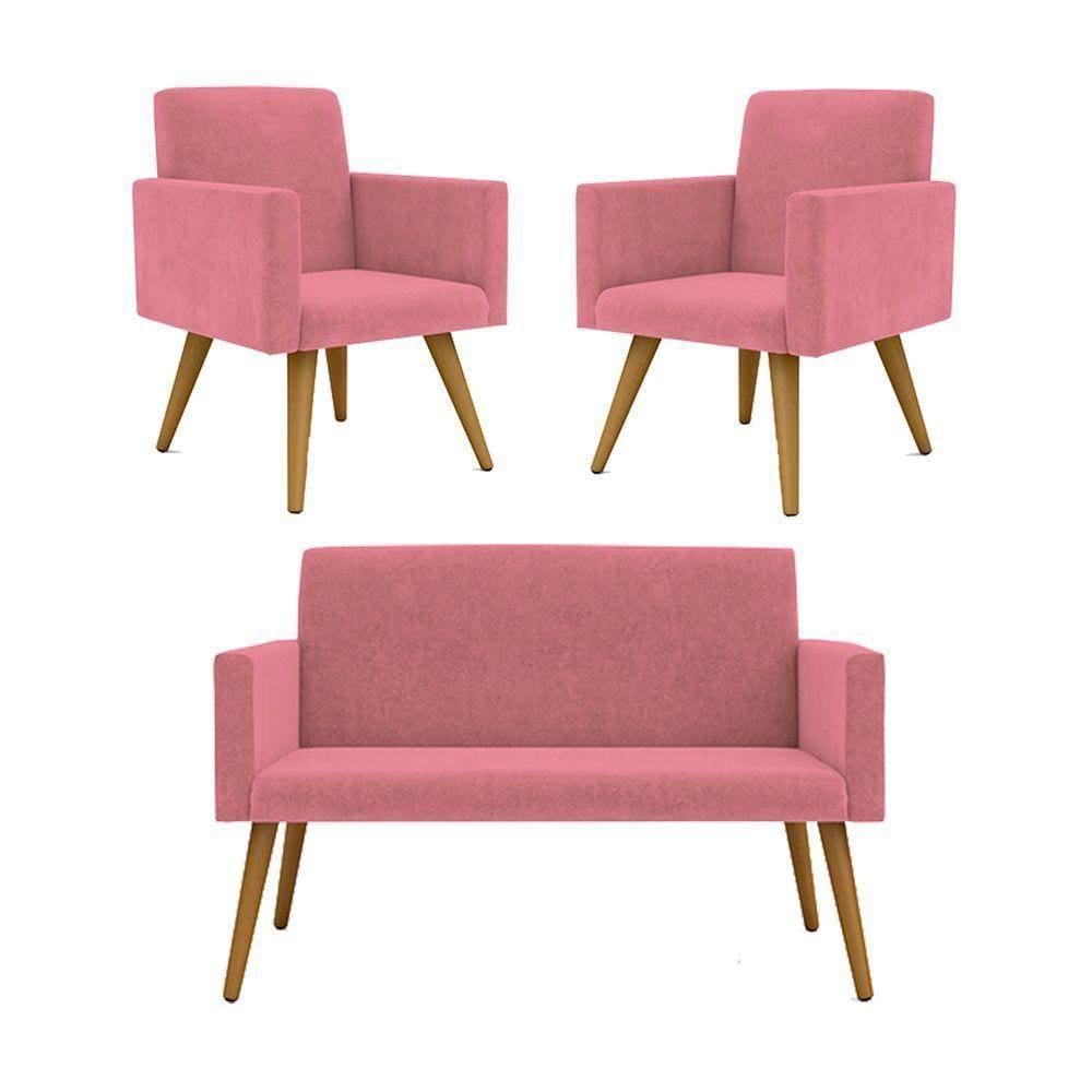 Kit Namoradeira + 2 Poltronas Decorativas Balaqui Decor Rosa