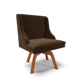Cadeira Suede Marrom Giratória De Madeira